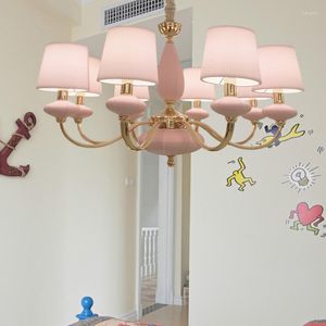 Lustres Incroyable Princesse Rose Lustre Enfant Éclairage Européen El Tissu Couverture Led Meubles Fille Chambre En Céramique Lampara