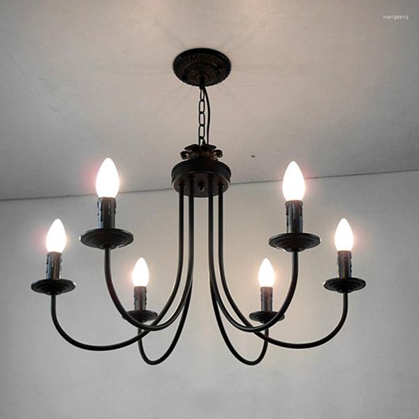Lámparas de araña Lámpara colgante LED con brazo curvo negro americano, lámpara colgante clásica europea de hierro forjado, accesorio de iluminación