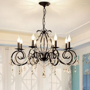 Lustres lustre en cristal classique américain lumières pour salon/chambre à coucher fer noir E14 bougie ampoule lampes LED 5/6/8 bras