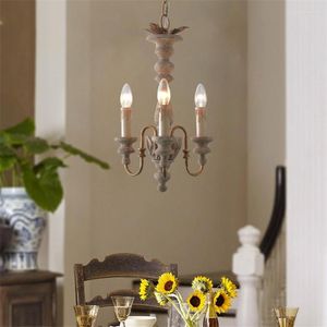 Candelabros de madera maciza francesa de país americano, candelabro Retro para sala de estar, comedor, dormitorio, pasillo, casa de familia, iluminación LED
