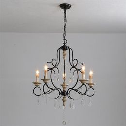 Люстры American Country Vintage Crystal Lamp 5 Lights Antique Solid Wood E14 Светильники для свечей для гостиной, кухни