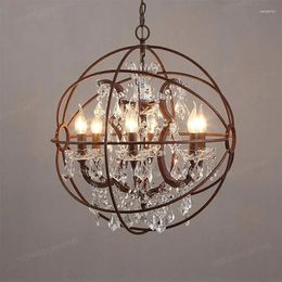 Lustres American Crystal Rustic Lighting Globe Kitchen Dining Lampe suspendue aux chambres à coucher