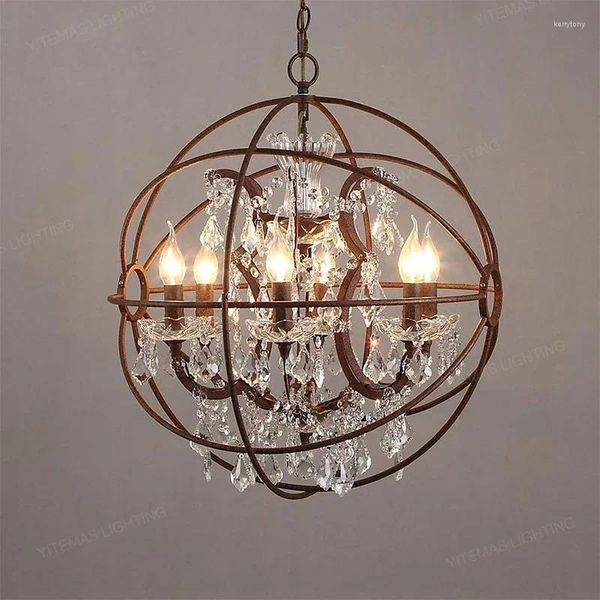 Lustres American Crystal Rustic Lighting Globe Kitchen Dining Lampe suspendue aux chambres à coucher