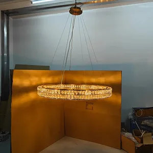Lustres américains minimaliste postmoderne luxe LED rond K9 cristal lustre salle à manger linéaire grand anneau suspension lampe