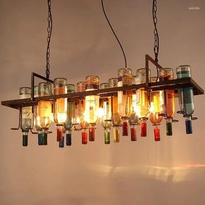 Lustres Américain rétro industriel rouille métal coloré bouteille de vin lustre en verre café bar restaurant LED lampe à suspension décorative