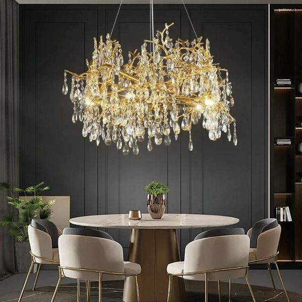 Lustres American Round Chandelier Crystal Light Gold Living Room Decoration El Hanging LED YX456TB