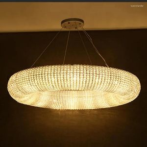 Lustres américains rustiques El luminaires pendentif éclairage cristal perlé or plafond LED luxe moderne anneau lustre décoratif