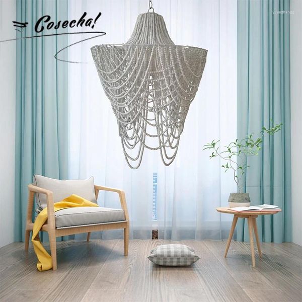 Chandeliers American Wooden Perle Chandelier Creative Netflix Bar Island français Bohemian rétro Chadelier pour salle à coucher pour la chambre à coucher