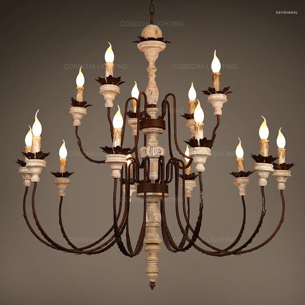 Lustres Antique Rustique Bois Suspendu Lumières Français Classique Suspension Lustre Pour Ferme Église Villa Salon Foyer