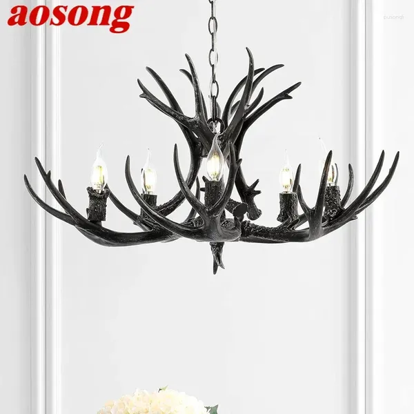 Lustres Aosong Nordic Antler Lampe pendente American Retro Living Dining Villa Coffee Shop Clothing Store Decoration Chandelier