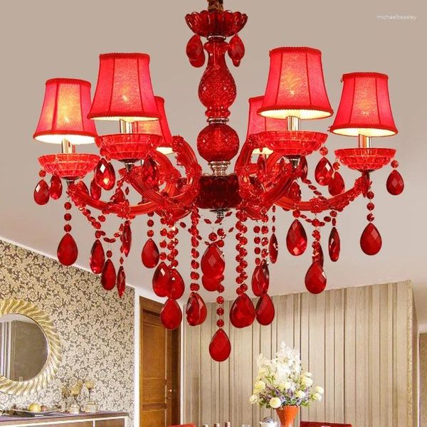 Lustres APRIL Style européen lampe pendante en cristal bougie rouge luxueux salon Restaurant chambre Villaex bâtiment lustre