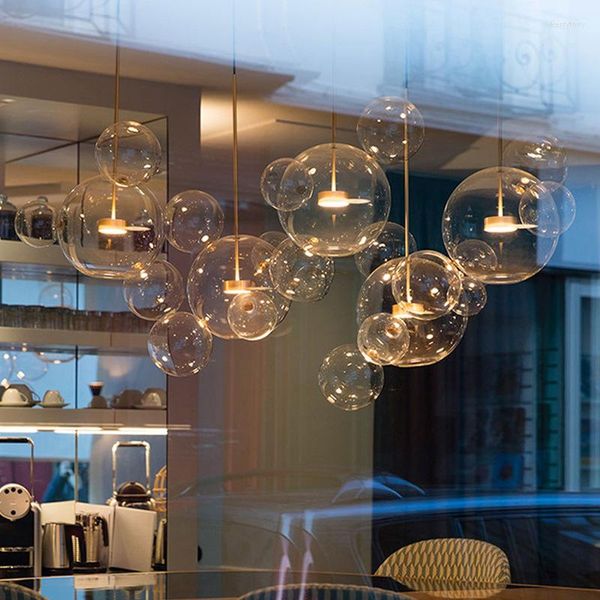 Lustres Art Déco Effacer Blanc Funky Bulle Chrome Lampes Suspendues Lustre Éclairage Lustre Suspension Luminaire Lampen Pour Salon