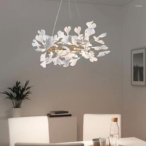 Kroonluchters kunstontwerp kroonluchter voor woonkamer decor dineren hangende lamp witte keramiek ginkgo boom blad ronde slaapkamer verlichtingsarmaturen