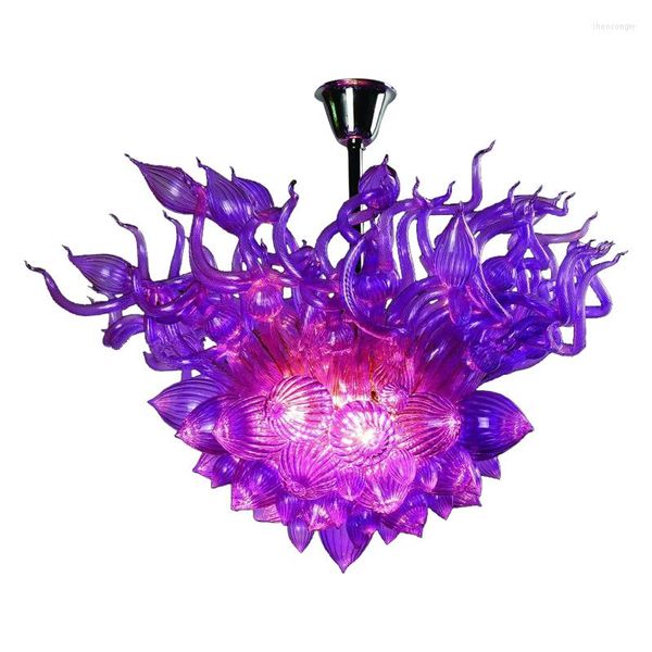 Lustres Art Verre Éclairage Violet À La Main Soufflé Lustre De Luxe Designer Pitaya Couleurs Pour La Maison Villa