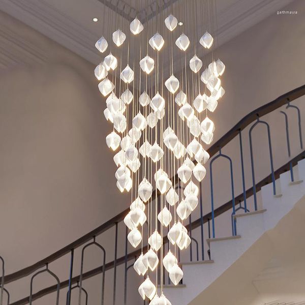 Lustres Art Led Lustre Suspension Lumière Chambre Décor Moderne Vie Escalier Fleur Blanche Abat-Jour Suspendu Plafond