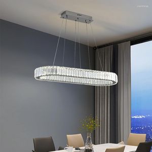 Lustres Art LED moderne luxe lustre en cristal ovale cuisine salon décor à la maison salle à manger double couche luminaire suspendu lampe de piste