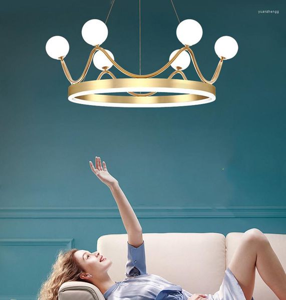 Lustres bébé enfants fille chambre décor couronne lustre moderne suspension pour salon décoration éclairage intérieur lampe de style nordique