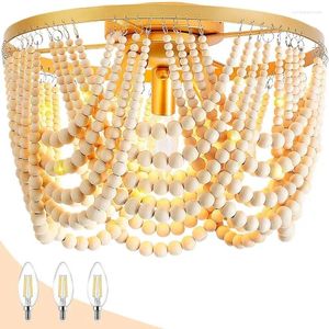 Lustres Lustre en perles Luminaire Boho Plafond Plafonnier 3 Lumières Chêne Doré