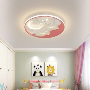 Lustres Chambre Lampe Chambre D'enfant Plafond Garçons Et Filles Rond Rose Bleu Personnalité Créative Dimmable