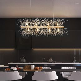 Candelabros Biewalk Diseño novedoso moderno Rectangular Diente de león LED Araña Iluminación de cristal Sala de estar Dormitorio Interior Lámparas decorativas