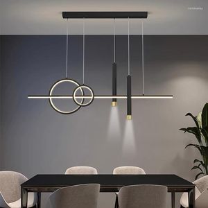 Kroonluchters zwarte eetkamer moderne wooncafé bar keuken eiland hanglampen creatieve aluminium led hanglamp