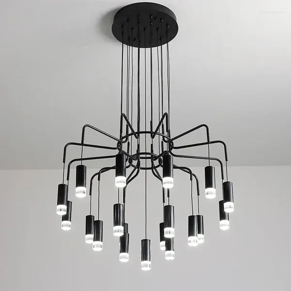 Lámparas de araña Lámpara de techo de hierro negro Lámpara LED creativa moderna Isla de cocina Luces colgantes para sala de estar Decoraciones para el hogar Lustre