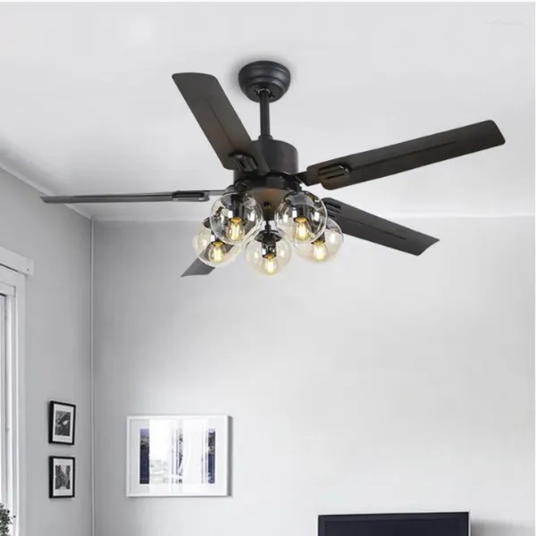 Lustres ventilateur de plafond vintage noir avec lumières télécarriérains ventilador 220 volts lampe légère de chambre à coucher e27 bulbes