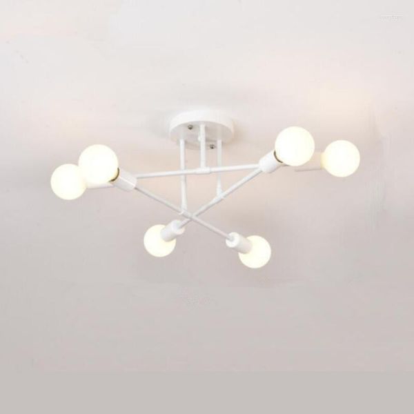 Lustres Noir Blanc Salon E27 Ampoule LED Lustre En Fer Simple 6 Lampes Frontales Lustre Éclairage