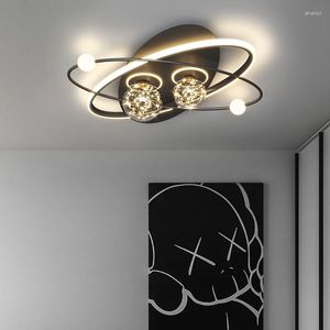 Lustres Noir Blanc Moderne LED Plafond Pour Chambre À Manger Bar Fer Lampe Corps Abat-Jour En Verre