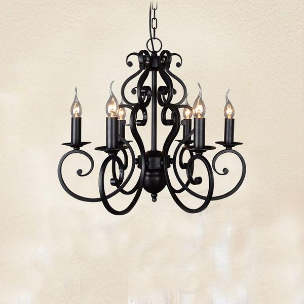 Lámparas de araña de hierro forjado negro iluminación de araña moderna 5/6 cabezas E14 El/vestíbulo/sala de estar/comedor vela creativa