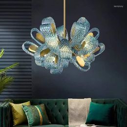 Lustres bleu cuivre pendentif LED lampe salon salle à manger chambre décor à la maison éclairages suspendus moderne luxe fleur