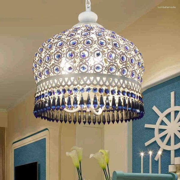 Candelabros bohemio mediterráneo azul cristal techo luz colgante lámpara lámpara iluminación accesorio para habitación restaurante cafetería decoración