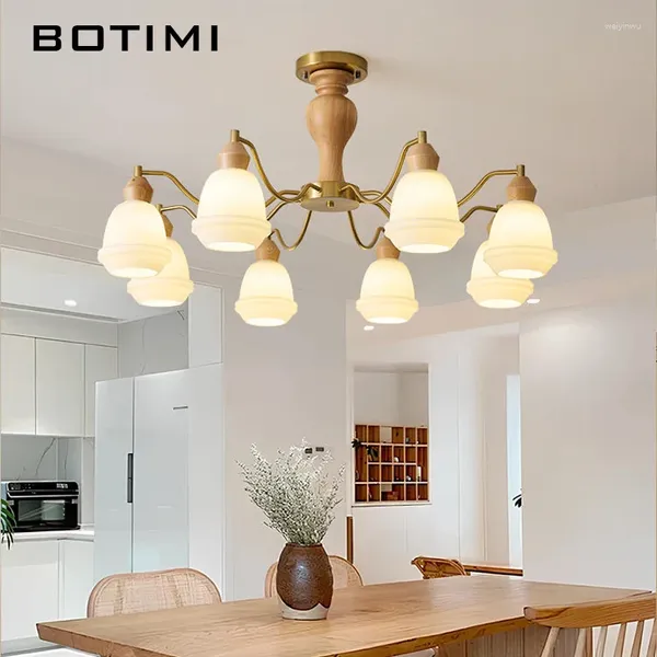 Lustres Bomimi rétro rétro avec 6 8 titres de lampadaires en verre pour salon en bois massif lustrer lustres de cuisine en bois