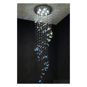 Lustres escaliers en cristal papillon lustre moderne lampes à suspension longue moderne pour le salon LED LED INDOOR MAIS