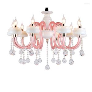 Kroonluiers Cafe Salon LED Pink Crystal Kroonluchter Hanglampen Moderne verlichting Kinderkamer Warme bruiloft Slaapkamer