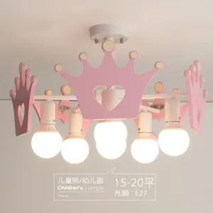 Lustres dessin animé créatif rose couronne lustre fille chambre chambre princesse chambre d'enfants lampe moderne lad simple couleur