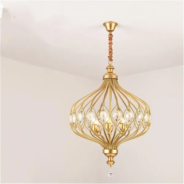 Candelabros Araña Jaula de pájaros para cocina Dormitorio Art Deco LED Metal Oro y Cristal Negro Pasillo