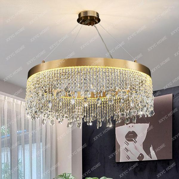 Candelabros de araña para sala de estar, luz interior, lámpara colgante de mesa de cocina Led redonda de lujo moderna, accesorio de brillo para decoración del hogar