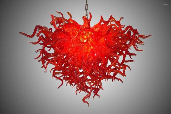 Candelabros Proveedor de China Iluminación de araña de vidrio soplado rojo estilo Dale Chihuly moderno