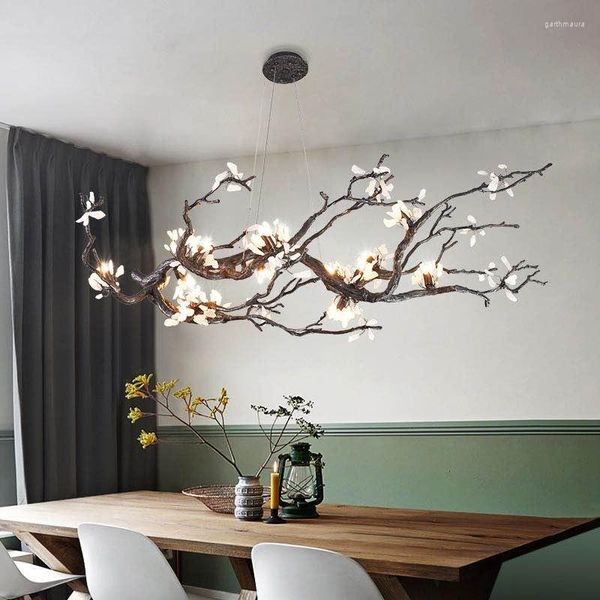 Lustres Style Chinois Créatif Branche D'arbre Lustre Noir Cuivre Décoration Luminaire Pour Salon Chambre Villa Hall Décor