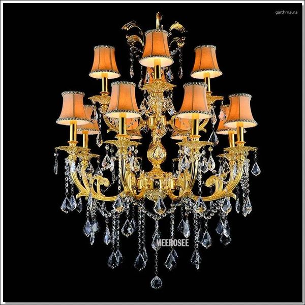 Lustres Lustre en cristal classique luminaire Lustre K9 12 bras argent ou or suspension lampe suspendue avec abat-jour éclairage intérieur