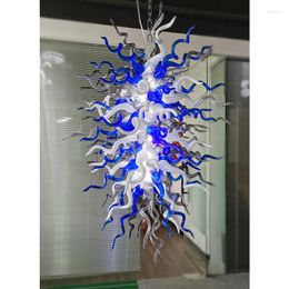 Lámparas de araña de diseño clásico, iluminación para el hogar, azul, blanco, negro, 52 pulgadas, lámpara de araña de cristal de Murano, lámpara LED para sala de estar grande