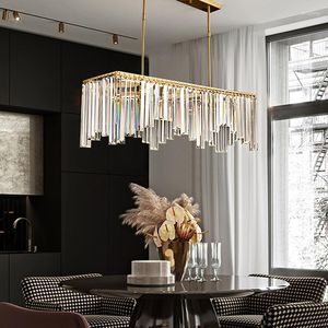 Lustres cristal clair luxe cuivre plafond Rectangle LED Lustres lampes suspendues moderne décor à la maison lumières pour Table à manger