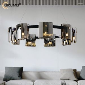 Lustres Clair Fumée Gris Ambre Verre Maison Moderne LED Lustre Lumières Salon Salle À Manger Chambre Pendentif Villa Lampe Éclairage Intérieur