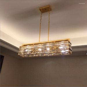 Lustres Club Bar Rectangle LED Or Lustre En Cristal Pendentif Lampe Suspendue Pour Villa Salon Lobby Éclairage Maison