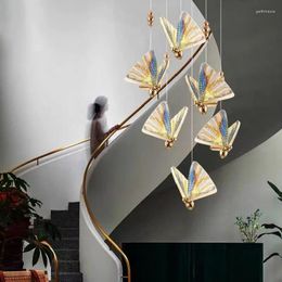Lustres Lustre papillon coloré moderne Restaurant escalier chevet suspension lampe nordique minimaliste duplex escalier lumière décorative