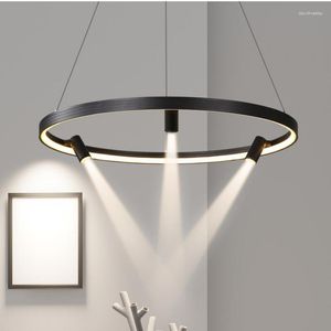 Lustres Commercial LED Anneau Lustre Avec Projecteur Salle À Manger Suspension Luminaire Intérieur Lampe Creative Bureau Restaurant Éclairage