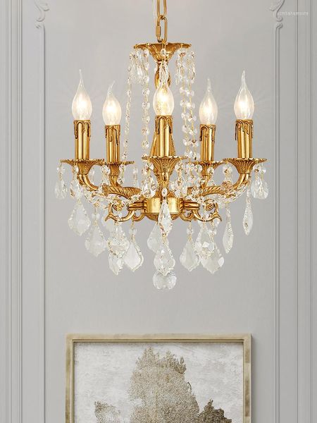 Lustres Cuivre Bougie Lustre Éclairage Lustre Cristal Lampadario Luminaire Antique En Laiton Pendentif Vintage Lampe En Cristal