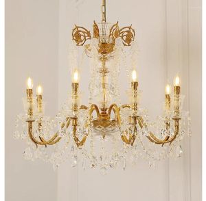 Lustres lustre en cuivre salon pendentif lumière D68cm H76cm 6 bras bougie Style français Villa baroque luxe grand
