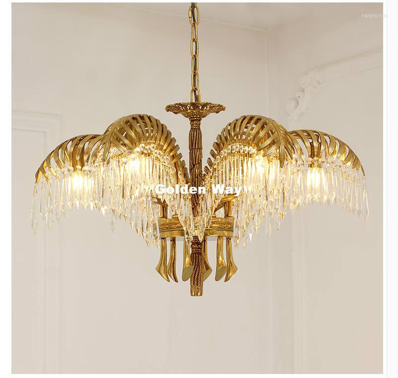 Lampadiers rame grande lampadario in cristallo decora decorativo illuminazione da casa in bronzo lampada appesa oro